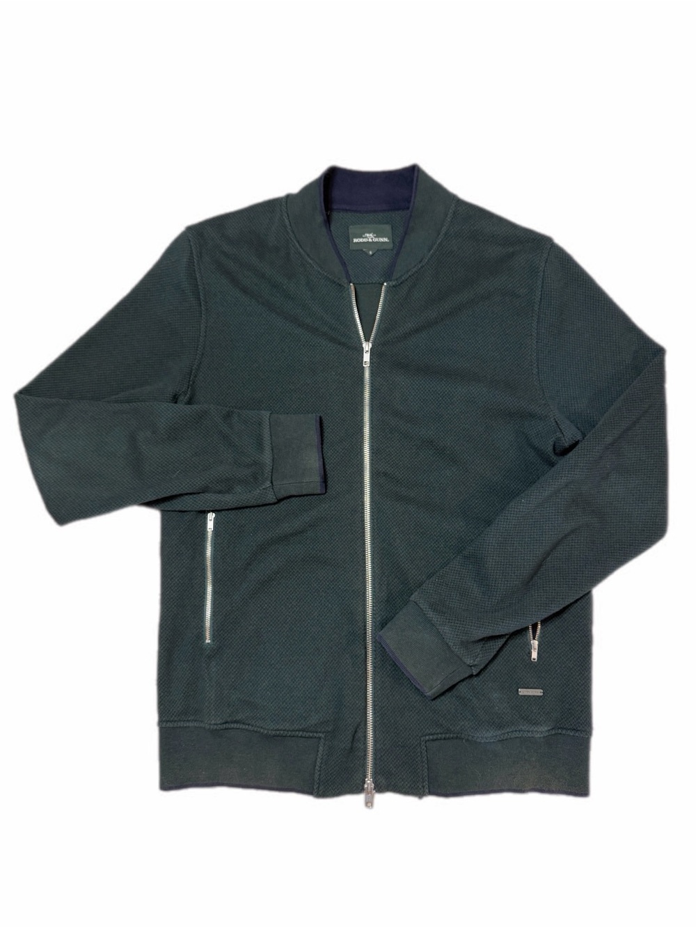 Rodd & Gunn Men’s Forest Green and Blue  Full-Zip Textured Sweater Size S